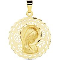 Iyé Biyé Jewels Medalla comunión Virgen niña Calada 20 mm Oro Amarillo 18 ktes matizada. Grabado Incluido